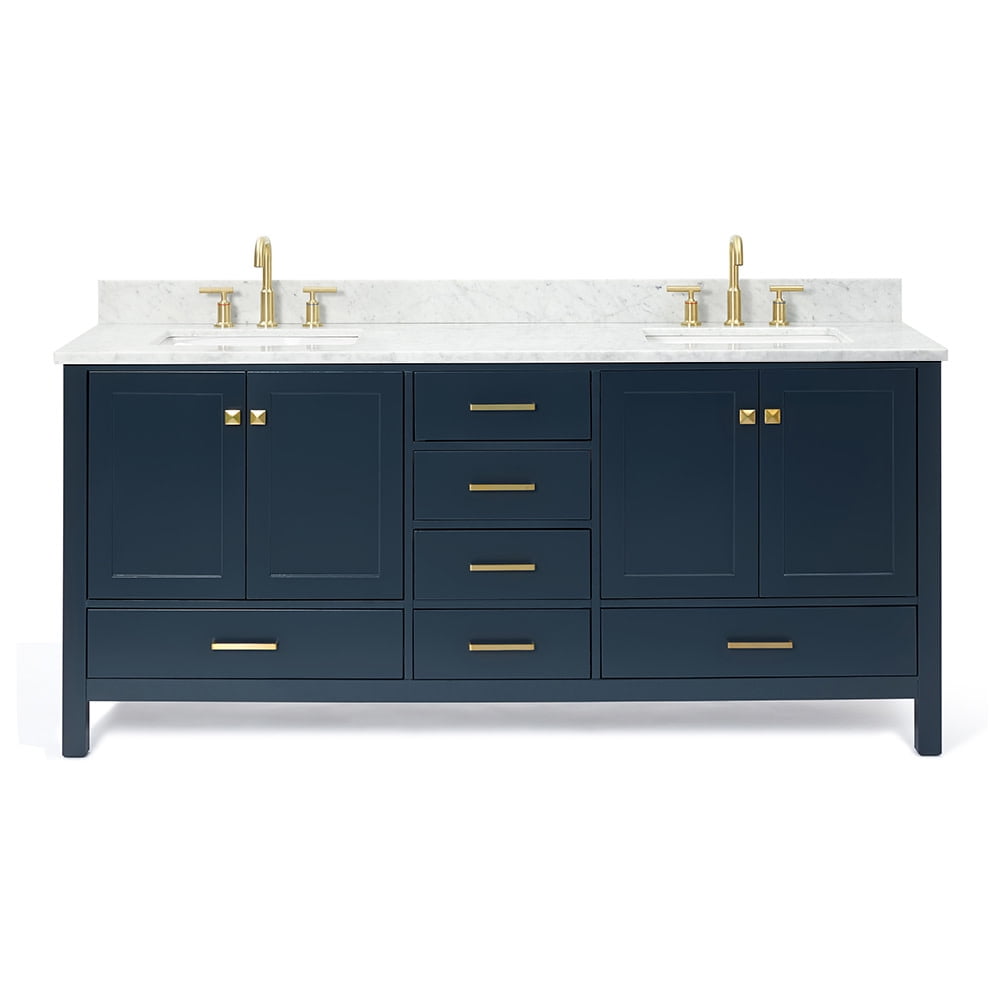 Midnight Blue Double Sink Vanity with White Marble Top