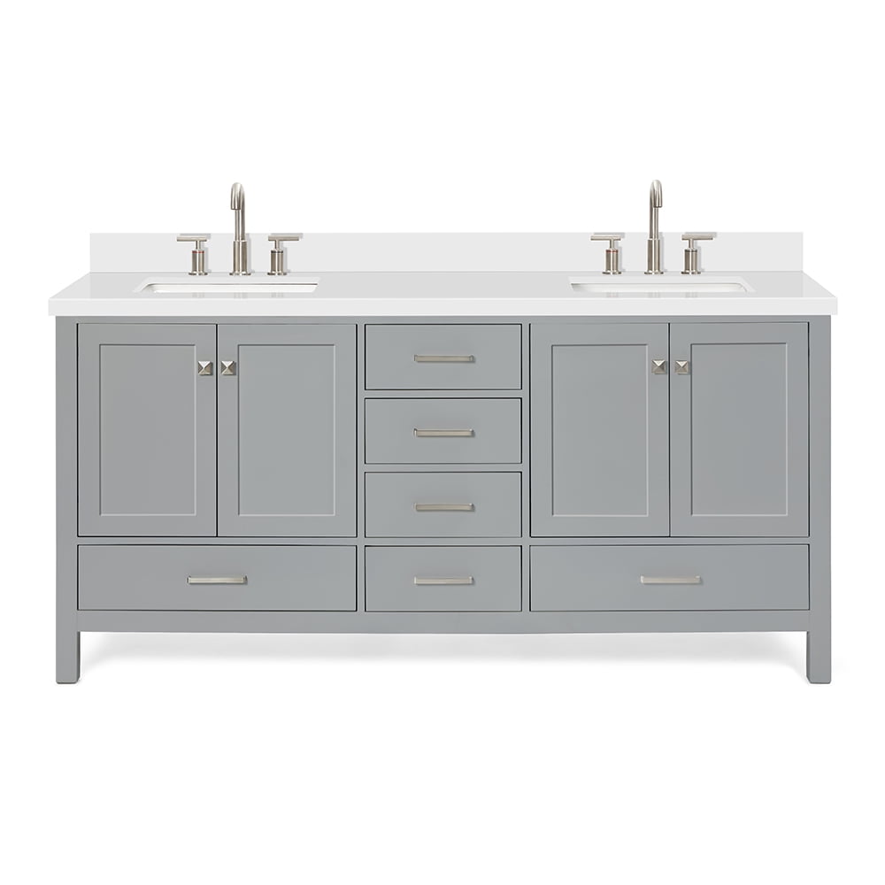 ARIEL Cambridge 73 Inch Double Rectangle Sink Vanity With White Quartz Countertop In Grey