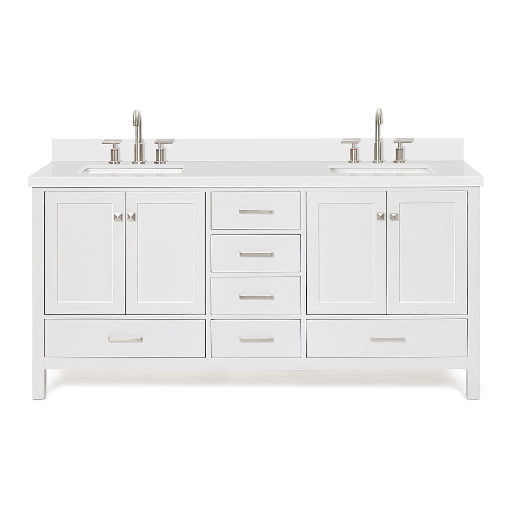 Cambridge 73" White Double Sink Vanity with Quartz Top