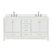 ARIEL Cambridge 73 Inch Double Rectangle Sink Vanity With White Quartz Countertop In White