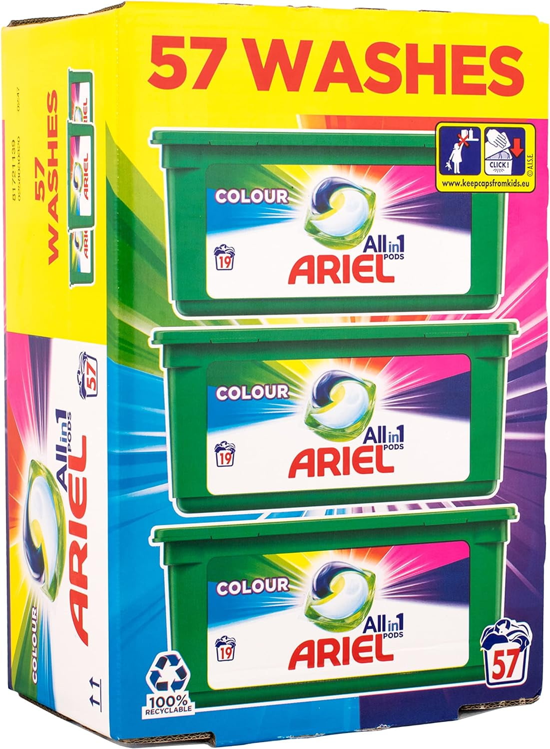 Ariel All in 1 Liquid Detergent Pods 57's Colours - Walmart.com