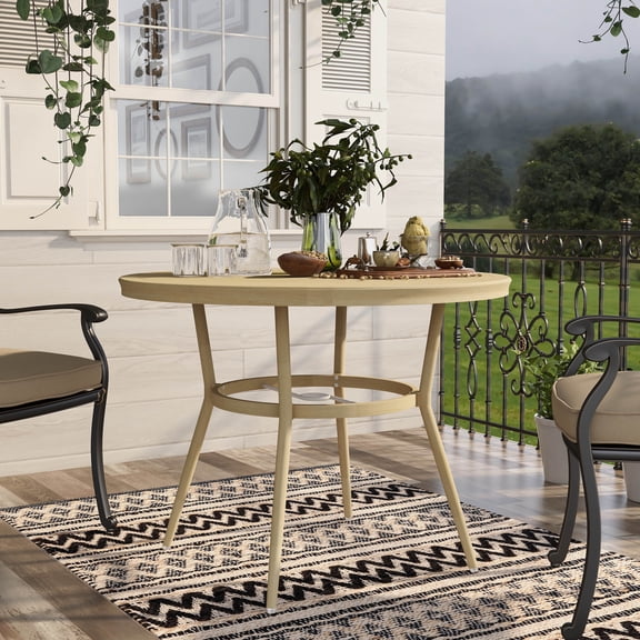Ariel Aluminum 40" Round Patio Dining Table, Natural Tone