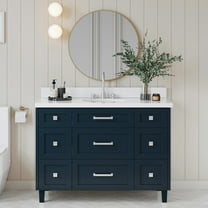 ARIEL Monroe 49 Inch Single Oval Sink Bathroom Vanity With Pure White Quartz Countertop 1.5 Inch Edge In Midnight Blue