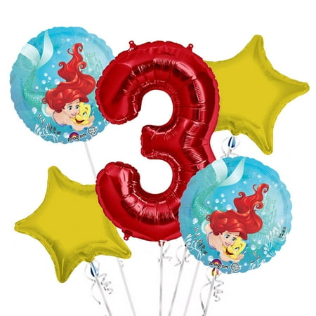 Ariel Balloon Bouquet 3rd Birthday 5 pcs - Party Supplies