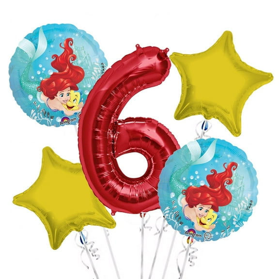 Ariel Balloon Bouquet 6th Birthday 5 pcs - Party Supplies
