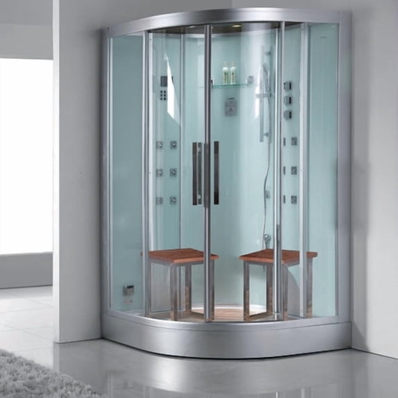 Ariel Bath Platinum 47.2'' x 89'' Round Hinged Steam Shower with Base Included