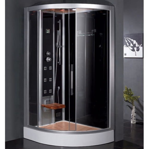 Ariel Bath Platinum 47.7'' x 89'' Round Sliding Steam Shower with Base Included