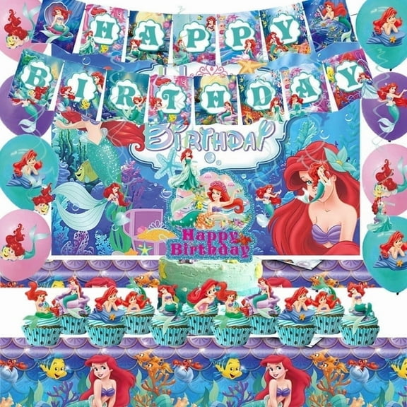 Birthday Party Supplies, Party Decorations Set Include Banner, Backdrop, Tablecloth, Balloons, Hanging Swirls, Cake Cupcake Toppers for Girls   Party Decorations