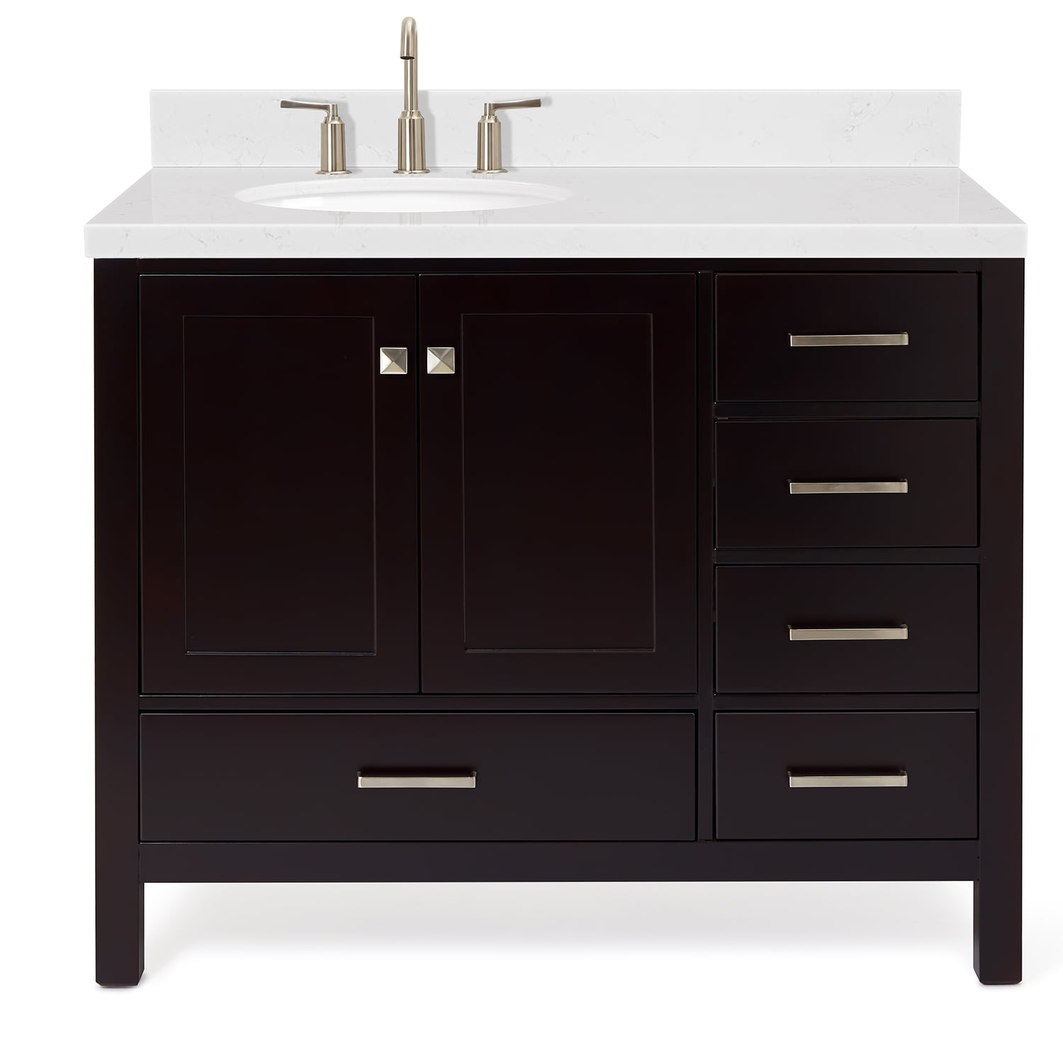 Ariel Cambridge 42 Inch Single Left Offset Oval Sink Bathroom Vanity With Carrara White Quartz ...