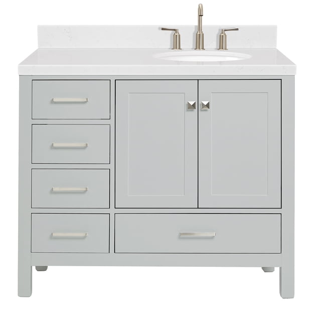 Ariel Cambridge 42 Inch Single Right Offset Oval Sink Bathroom Vanity ...
