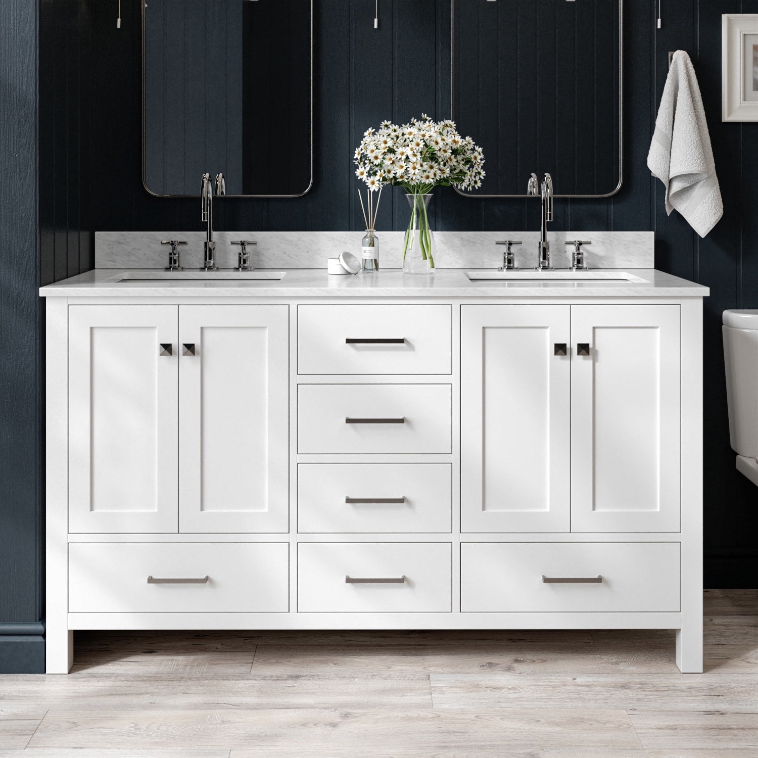 Ariel Cambridge 61 In. Double Rectangle Sink Vanity With Carrara White ...