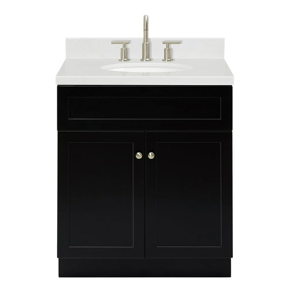 Ariel Hamlet 30 In. Oval Sink Bathroom Vanity With Carrara White Quartz Countertop 1.5 Edge In Black