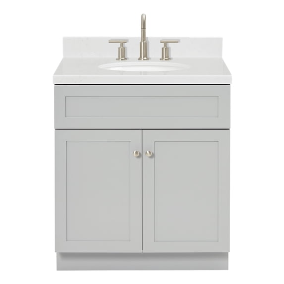 Ariel Hamlet 30 In. Oval Sink Bathroom Vanity With Carrara White Quartz Countertop 1.5 Edge In Grey