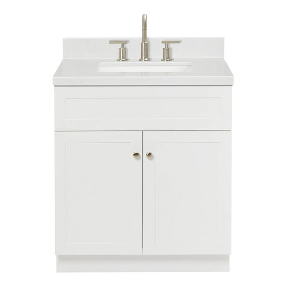 Ariel Hamlet 30 In. Rectangle Sink Bathroom Vanity With Carrara White Quartz Countertop 1.5 Edge In White