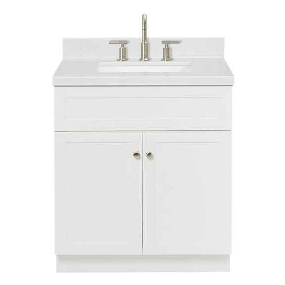 Ariel Hamlet 30 In. Rectangle Sink Bathroom Vanity With Carrara White Quartz Countertop 1.5 Edge In White