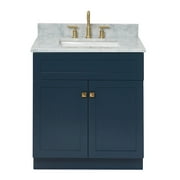 Ariel Hamlet 31 In. Rectangle Sink Vanity With 0.75 In. Carrara White Countertop In Midnight Blue