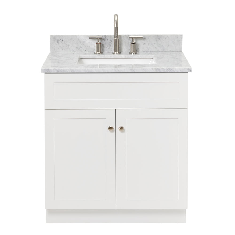 White Carrara Marble Top Freestanding Single Basin Vanity