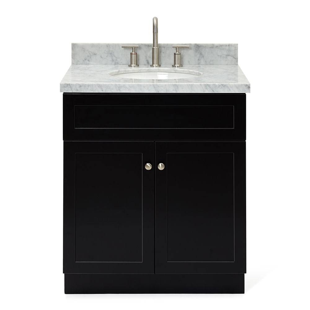 Black and Carrara White Marble 31" Freestanding Single Vanity