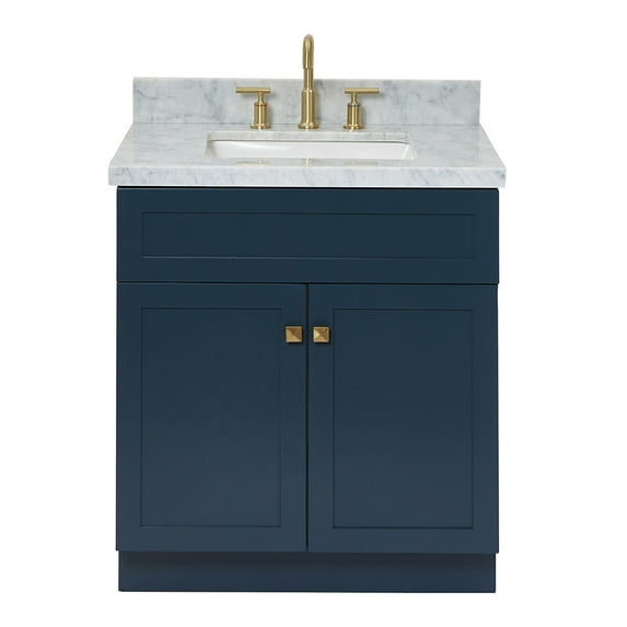 Ariel Hamlet 31 In. Rectangle Sink Vanity With 1.5 In. Carrara White Countertop In Midnight Blue