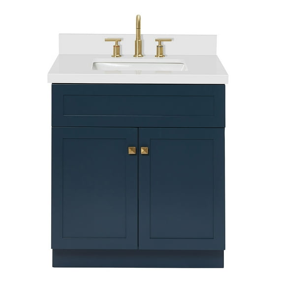 Ariel Hamlet 31 In. Rectangle Sink Vanity With White Quartz Countertop In Midnight Blue