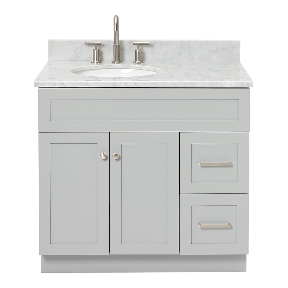 Hamlet 37" Grey Freestanding Single Sink Vanity with Carrara Marble Top