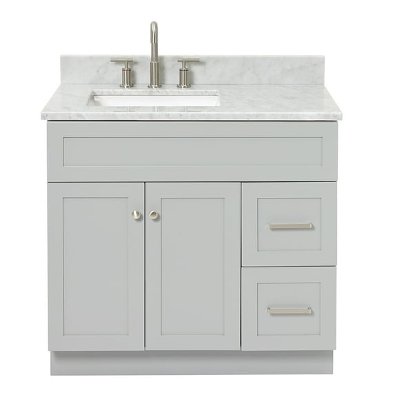 Ariel Hamlet 37 In. Left Offset Rectangle Sink Vanity With 0.75 In. Carrara White Countertop In Grey