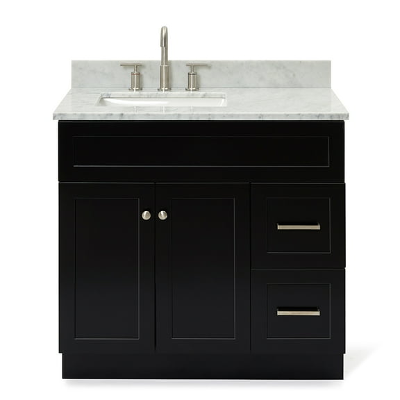 Ariel Hamlet 37 In. Left Offset Rectangle Sink Vanity With 0.75 In. Carrara White Countertop In Black