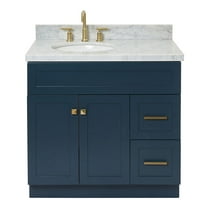 Ariel Hamlet 37 In. Left Offset Oval Sink Vanity With 1.5 In. Carrara White Countertop In Midnight Blue
