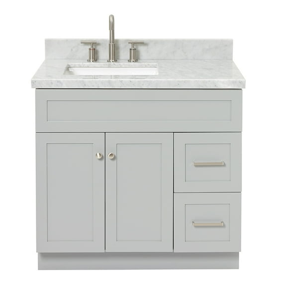 Ariel Hamlet 37 In. Left Offset Rectangle Sink Vanity With 1.5 In. Carrara White Countertop In Grey