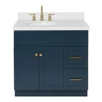 Ariel Hamlet 37 In. Left Offset Oval Sink Vanity With White Quartz Countertop In Midnight Blue