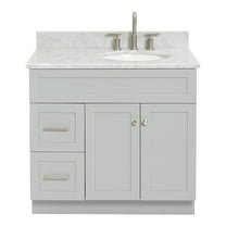 Ariel Hamlet 37 In. Right Offset Oval Sink Vanity With 0.75 In. Carrara White Countertop In Grey