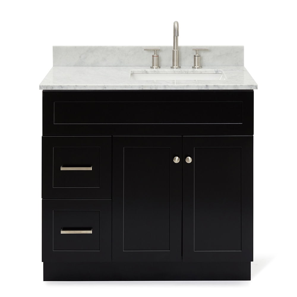 Hamlet Black Freestanding Single Sink Vanity with White Marble Top