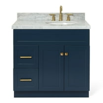 Ariel Hamlet 37 In. Right Offset Oval Sink Vanity With 1.5 In. Carrara White Countertop In Midnight Blue