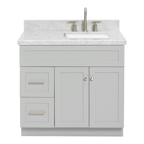 Ariel Hamlet 37 In. Right Offset Rectangle Sink Vanity With 1.5 In. Carrara White Countertop In Grey
