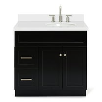 Ariel Hamlet 37 In. Right Offset Oval Sink Vanity With White Quartz Countertop In Black
