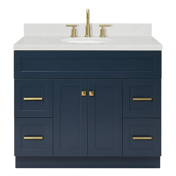 Ariel Hamlet 42 In. Oval Sink Bathroom Vanity With Carrara White Quartz Countertop 1.5 Edge In Midnight Blue