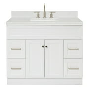 ARIEL Hamlet 42 Inch Single Sink Bathroom Vanity in White, 1.5" Edge Carrara Quartz Top, Solid Wood, Rectangular Sink, 2 Soft Closing Doors, 4 Full Extension Dovetail Drawers, Toe Kick
