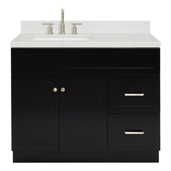 Ariel Hamlet 42 In. Left Offset Rectangle Sink Bathroom Vanity With Carrara White Quartz Countertop 1.5 Edge In Black