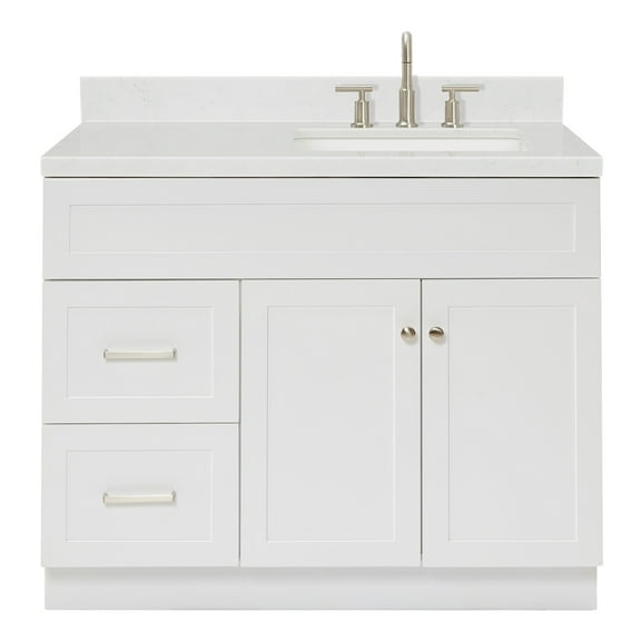 Ariel Hamlet 42 In. Right Offset Rectangle Sink Bathroom Vanity With Carrara White Quartz Countertop 1.5 Edge In White