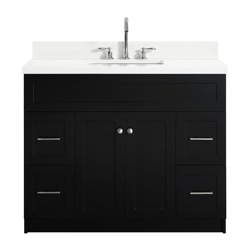 Hamlet 43" Black Solid Wood Vanity with White Quartz Top