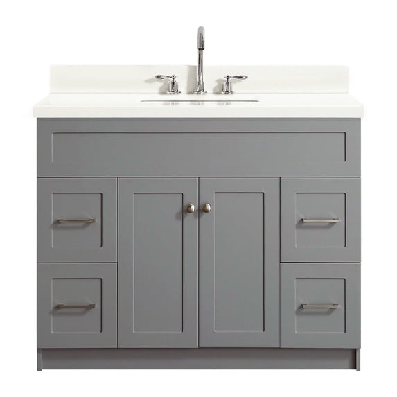 ARIEL Hamlet 43 in. Bath Vanity in Grey with Quartz Vanity Top in White with White Basin