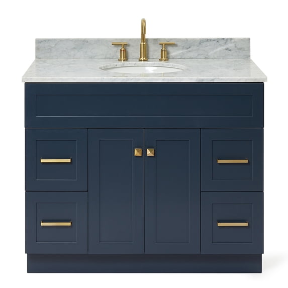 Ariel Hamlet 43 In. Oval Sink Vanity With 0.75 In. Carrara White Countertop In Midnight Blue