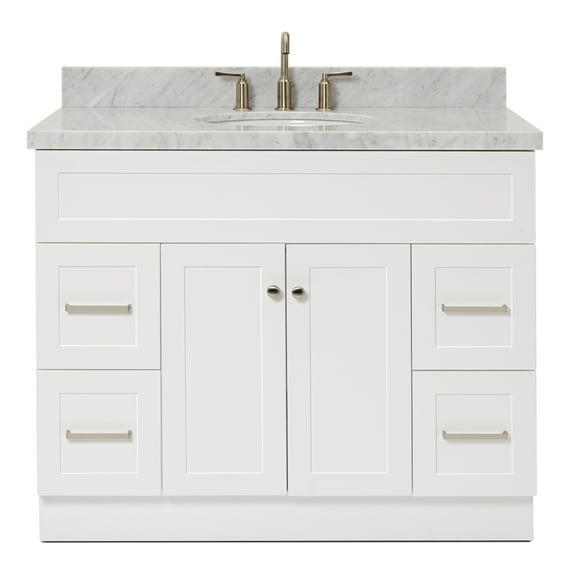 Ariel Hamlet 43 In. Oval Sink Vanity With Carrara White Countertop In White