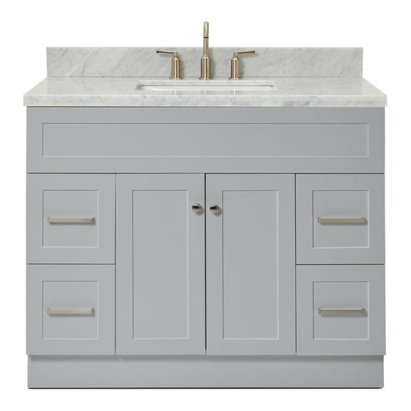 Ariel Hamlet 43 In. Rectangle Sink Vanity With Carrara White Countertop In Grey