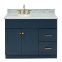 Ariel Hamlet 43 In. Left Offset Oval Sink Vanity With 0.75 In. Carrara White Countertop In Midnight Blue