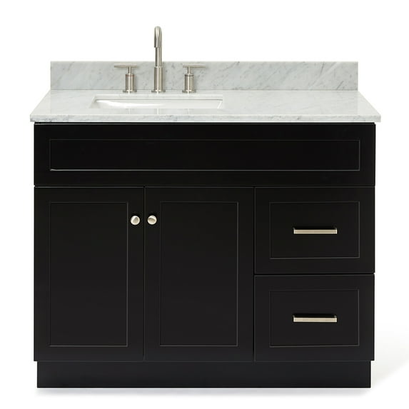 Ariel Hamlet 43 In. Left Offset Rectangle Sink Vanity With 0.75 In. Carrara White Countertop In Black