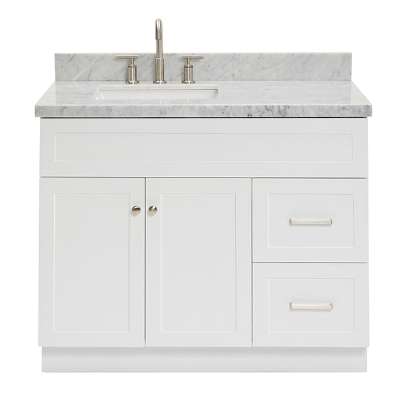 Ariel Hamlet 43 In. Left Offset Rectangle Sink Vanity With 1.5 In. Carrara White Countertop In White