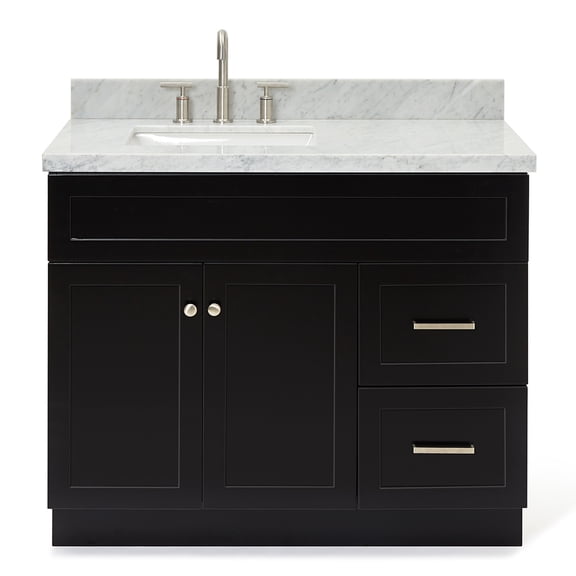 Ariel Hamlet 43 In. Left Offset Rectangle Sink Vanity With 1.5 In. Carrara White Countertop In Black