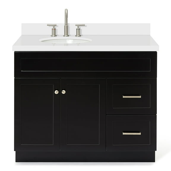 Ariel Hamlet 43 In. Left Offset Oval Sink Vanity With White Quartz Countertop In Black