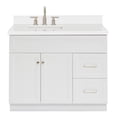 thumbnail image 1 of ARIEL Hamlet 43 Inch Single Sink Bathroom Vanity in White, 1.5" Edge Quartz Top, Solid Wood, Left Rectangular Sink, 2 Soft-Closing Doors & 2 Full Extension Drawers, Toe Kick, 1 of 9